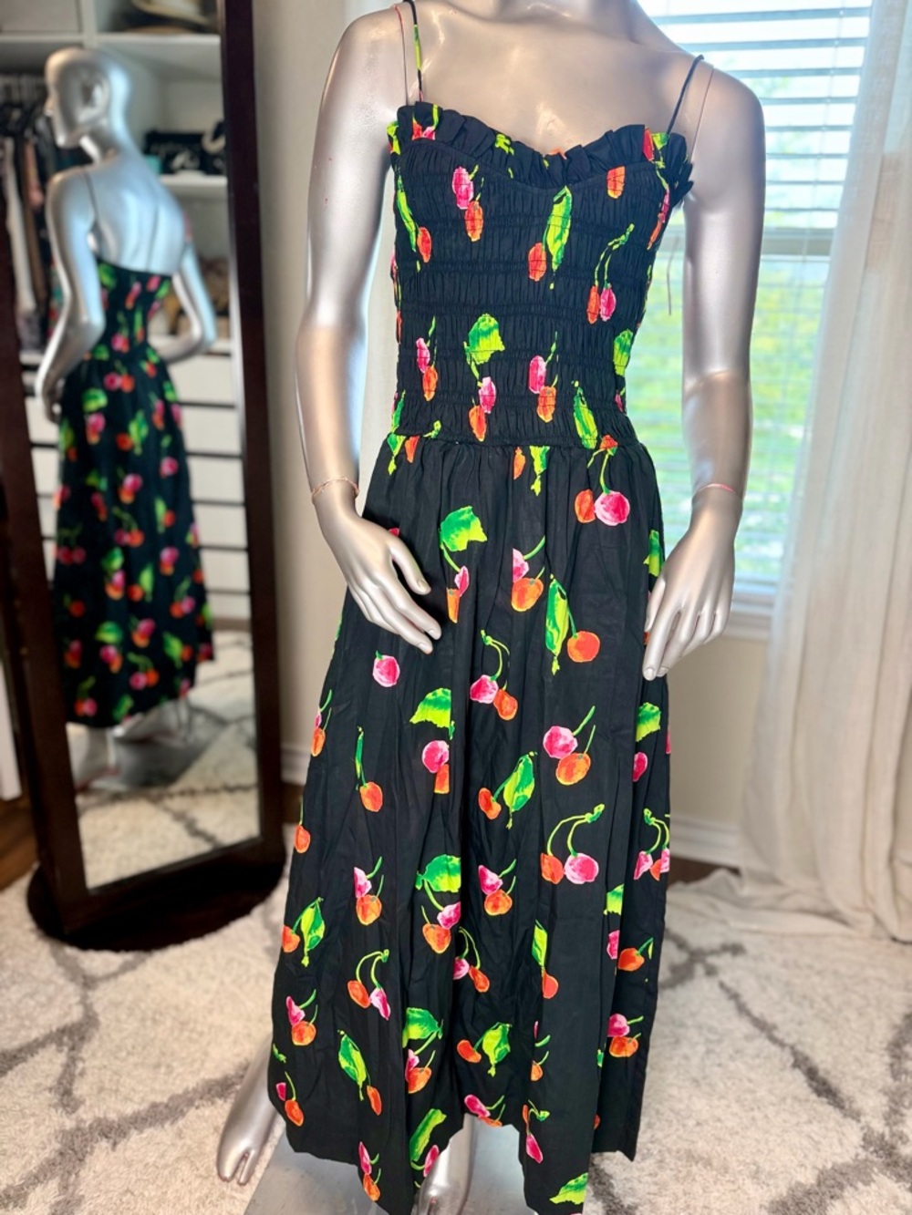 Anthropologie S/W/F Black Cherry Midi Dress NWT Medium Smocked Poplin